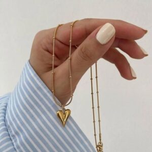 Puffed Heart Ball Chain Pendent